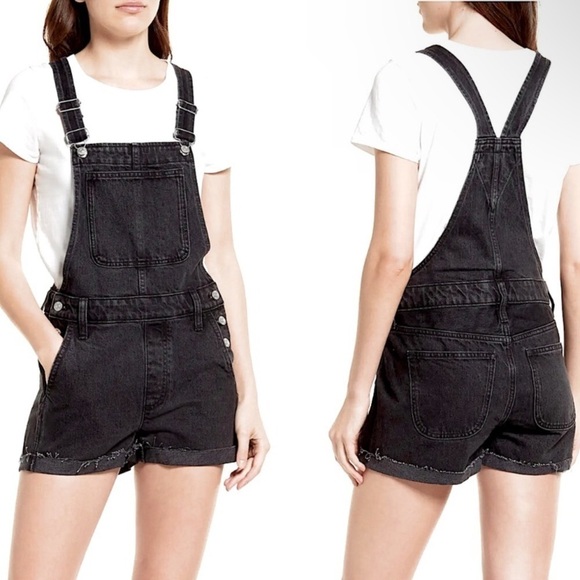 Madewell High Rise Washed Black Denim Adirondack Short Overalls - Picture 1 of 16